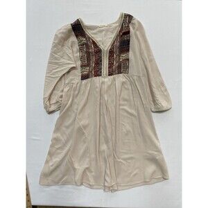 IJOAH Beige Multicolor Aztec Boho Babydoll V-Neck 3/4 Sleeve Dress M
